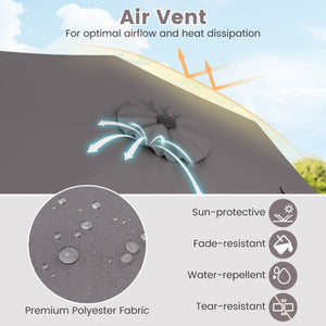 Outdoor Heavy Duty Market Umbrella with Crank Handle and 8 Sturdy Ribs-Gray