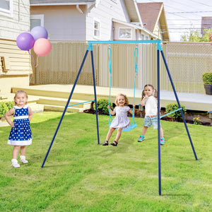Outdoor Heavy Duty Metal Toddler Swing Set with Stand-Blue