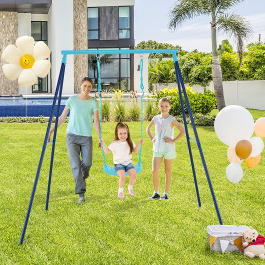Outdoor Heavy Duty Metal Toddler Swing Set with Stand-Blue