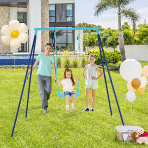 Outdoor Heavy Duty Metal Toddler Swing Set with Stand-Blue