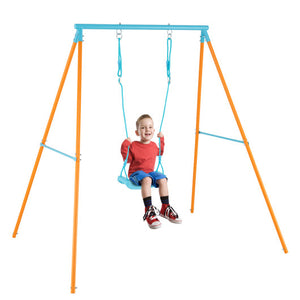 Outdoor Heavy Duty Metal Toddler Swing Set with Stand-Orange