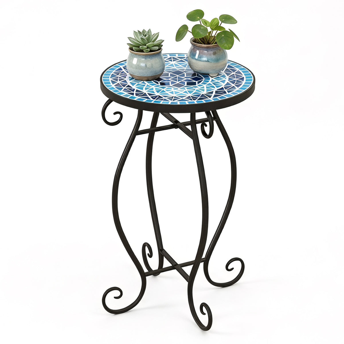 Outdoor Indoor Steel Accent Plant Stand Cobalt Table-Blue
