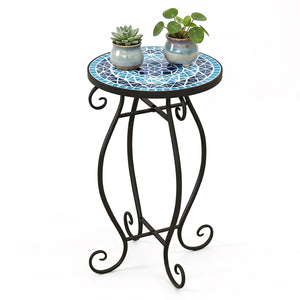 Outdoor Indoor Steel Accent Plant Stand Cobalt Table-Blue