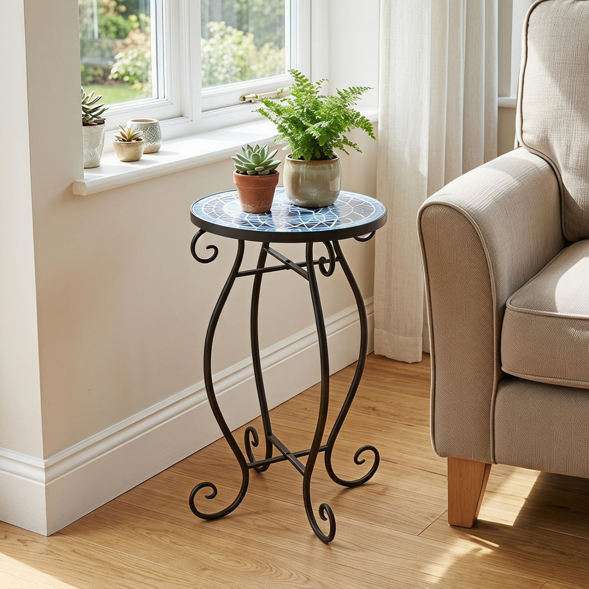 Outdoor Indoor Steel Accent Plant Stand Cobalt Table-Blue