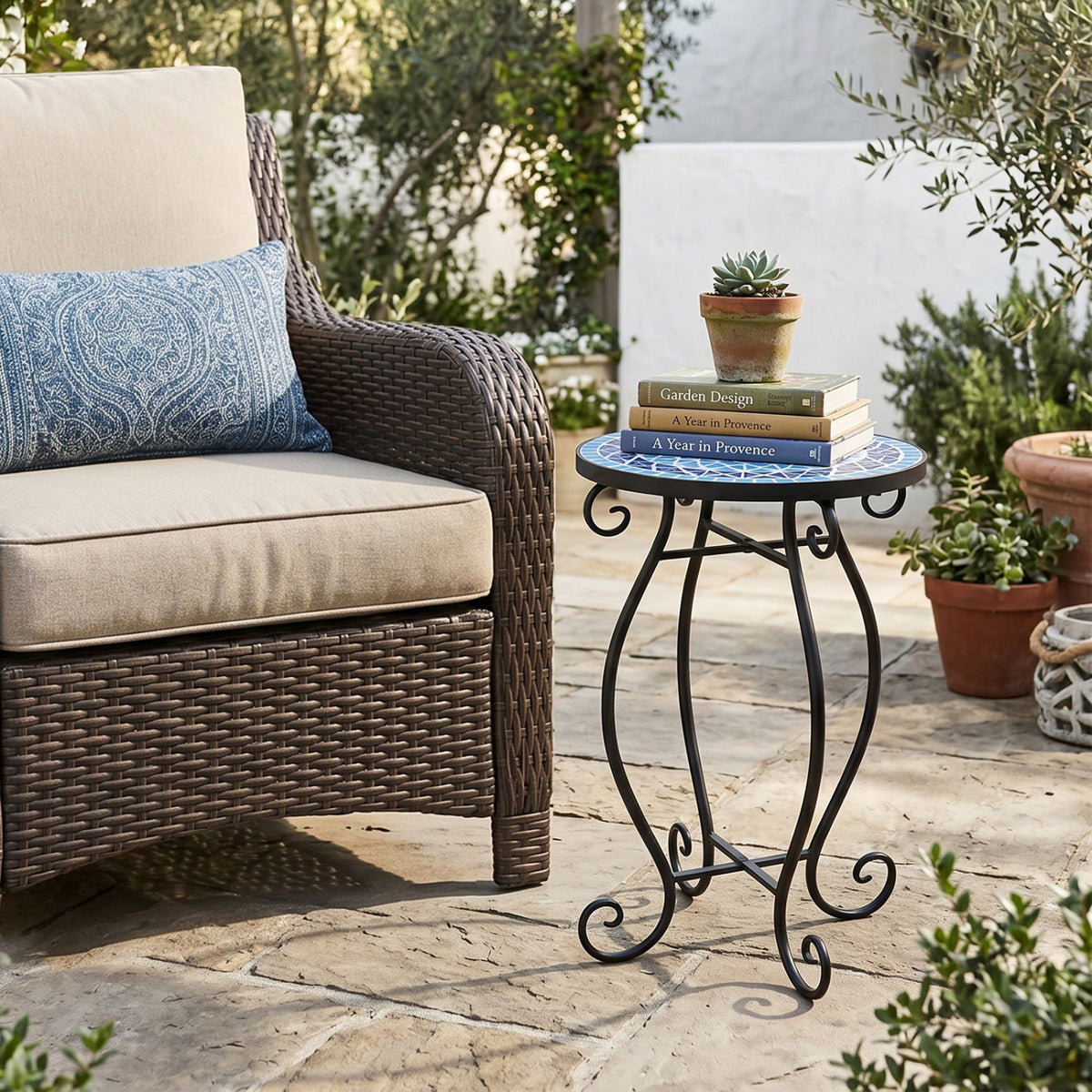Outdoor Indoor Steel Accent Plant Stand Cobalt Table-Blue