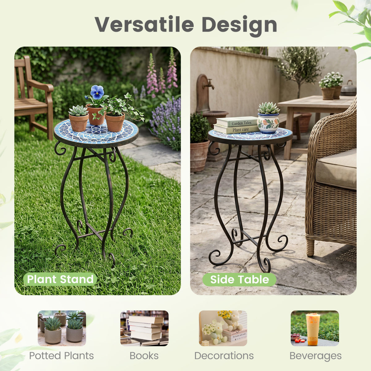 Outdoor Indoor Steel Accent Plant Stand Cobalt Table-Blue
