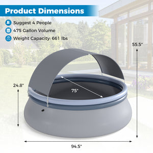 Outdoor Inflatable Pool with Sunshade Canopy-S