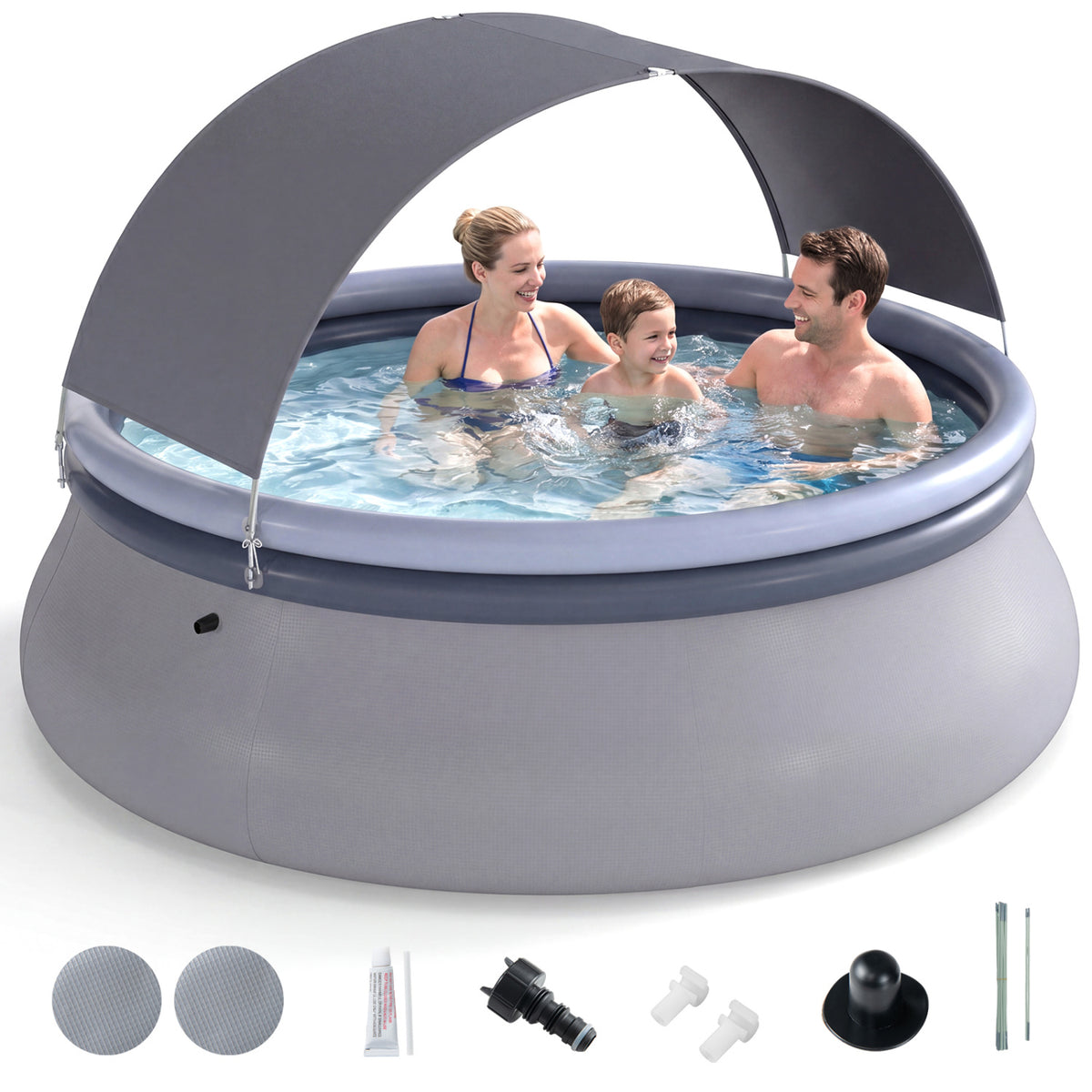Outdoor Inflatable Pool with Sunshade Canopy-S
