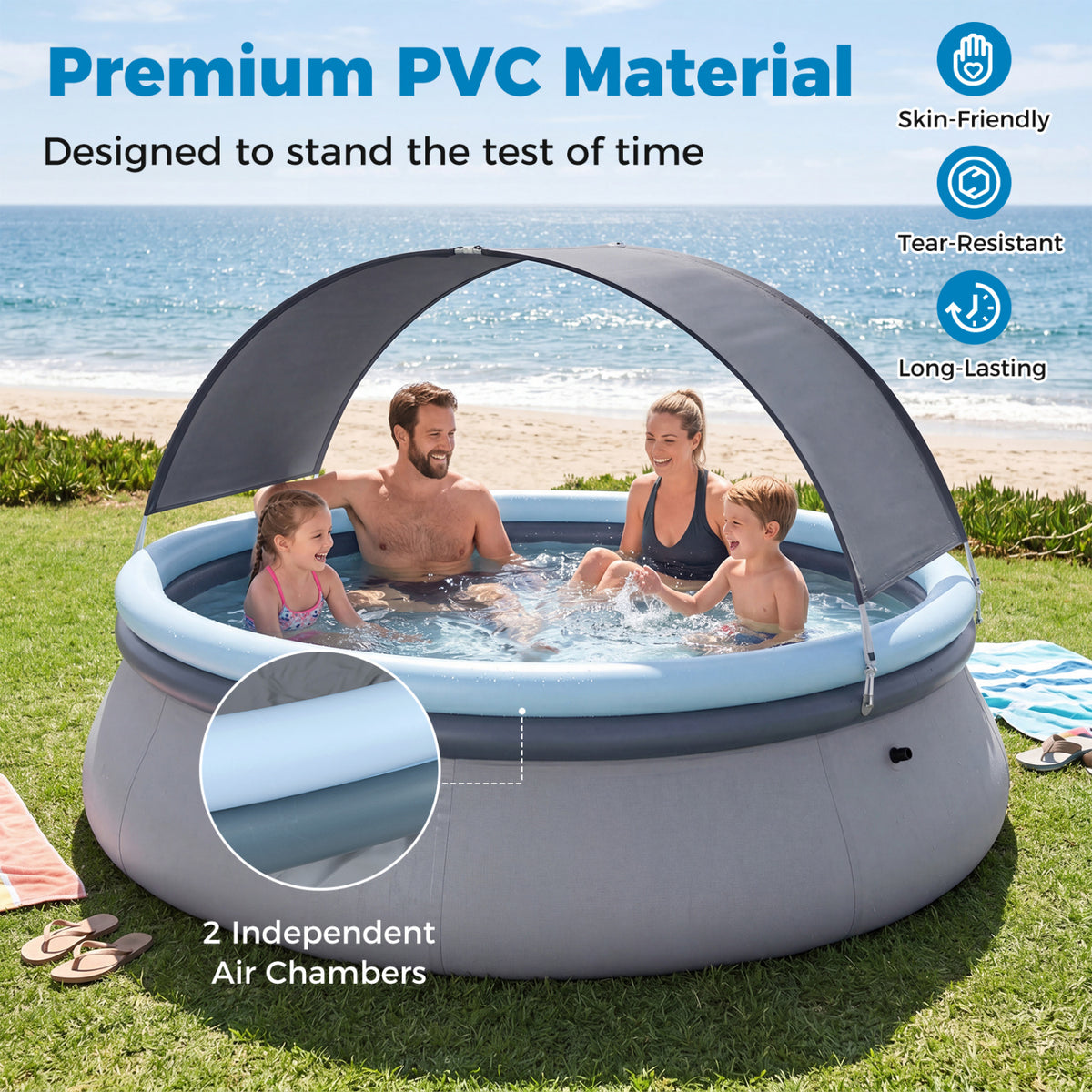 Outdoor Inflatable Pool with Sunshade Canopy-S