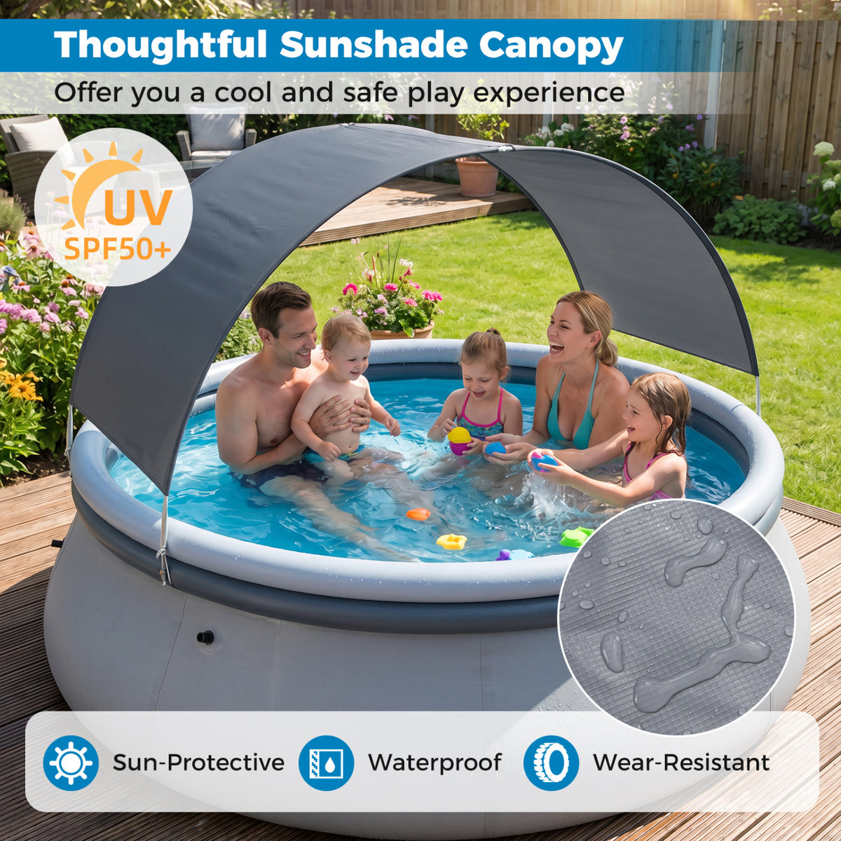 Outdoor Inflatable Pool with Sunshade Canopy-M