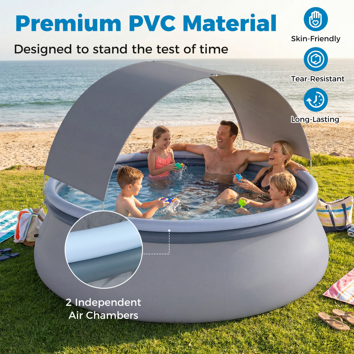 Outdoor Inflatable Pool with Sunshade Canopy-M