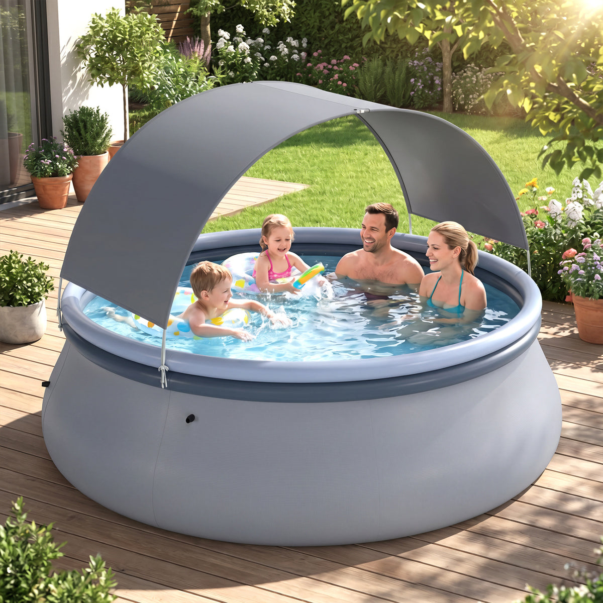 Outdoor Inflatable Pool with Sunshade Canopy-M