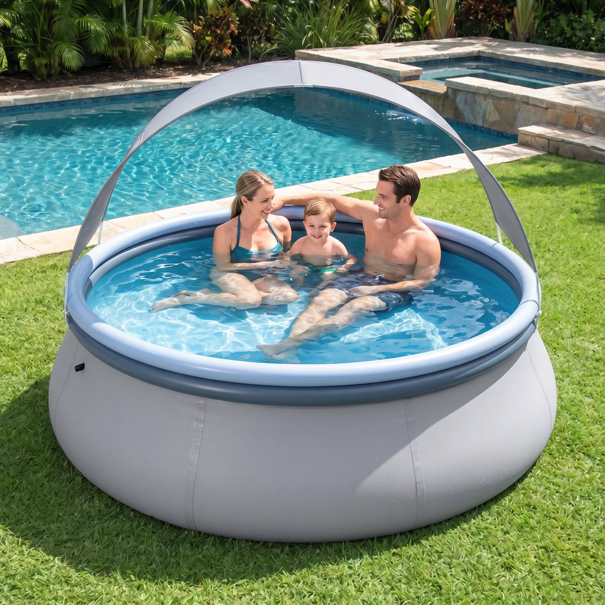 Outdoor Inflatable Pool with Sunshade Canopy-M