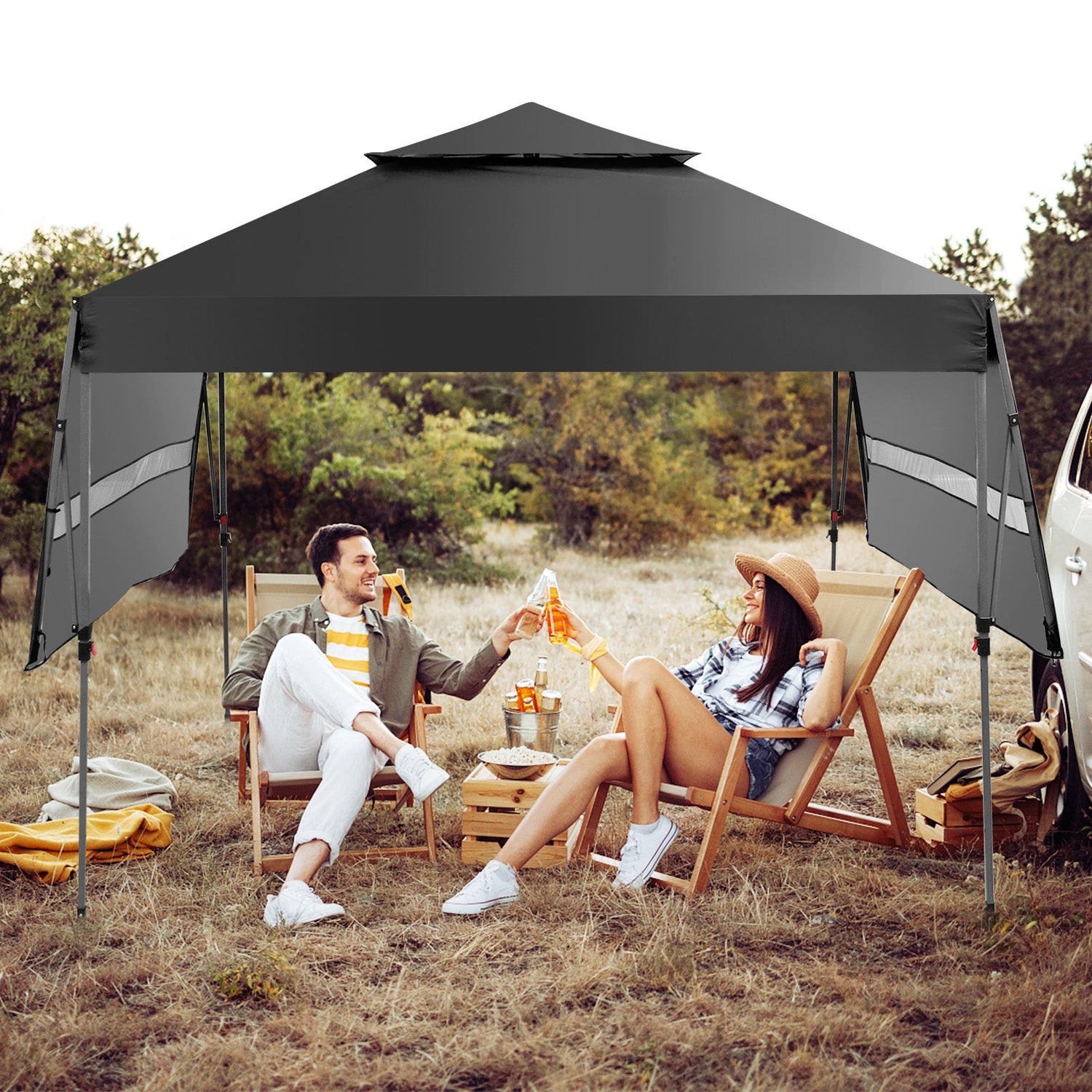 10 x 17.6 Feet Outdoor Instant Pop-up Canopy Tent with Dual Half Awnings-Black by DirectDeals