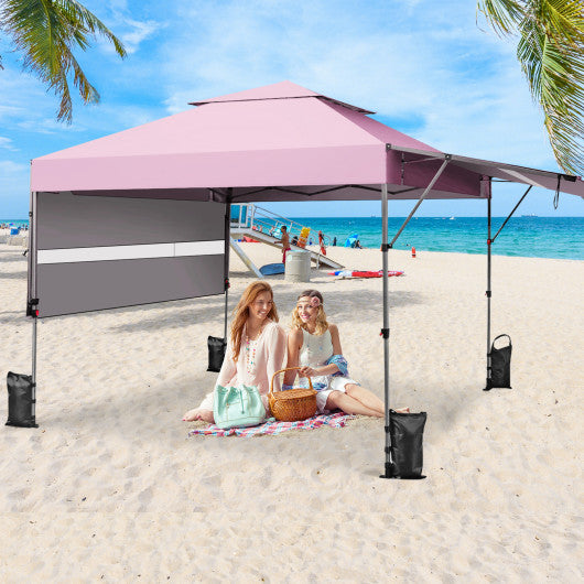 10 x 17.6 Feet Outdoor Instant Pop-up Canopy Tent with Dual Half Awnings-Pink