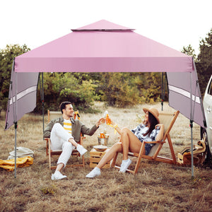 10 x 17.6 Feet Outdoor Instant Pop-up Canopy Tent with Dual Half Awnings-Pink
