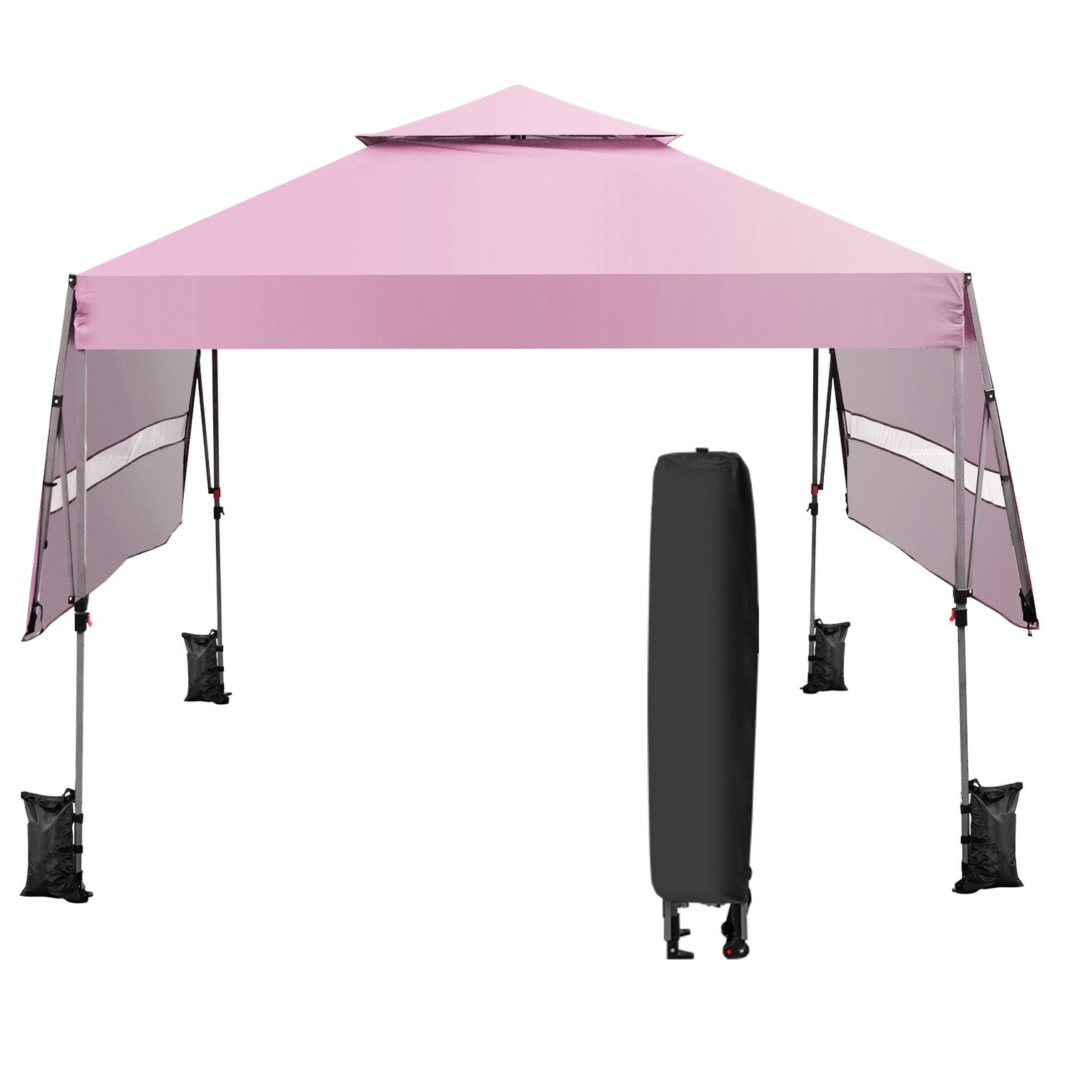 10 x 17.6 Feet Outdoor Instant Pop-up Canopy Tent with Dual Half Awnings-Pink