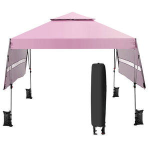 10 x 17.6 Feet Outdoor Instant Pop-up Canopy Tent with Dual Half Awnings-Pink