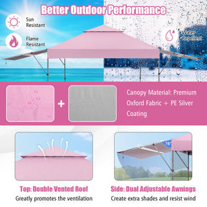 10 x 17.6 Feet Outdoor Instant Pop-up Canopy Tent with Dual Half Awnings-Pink