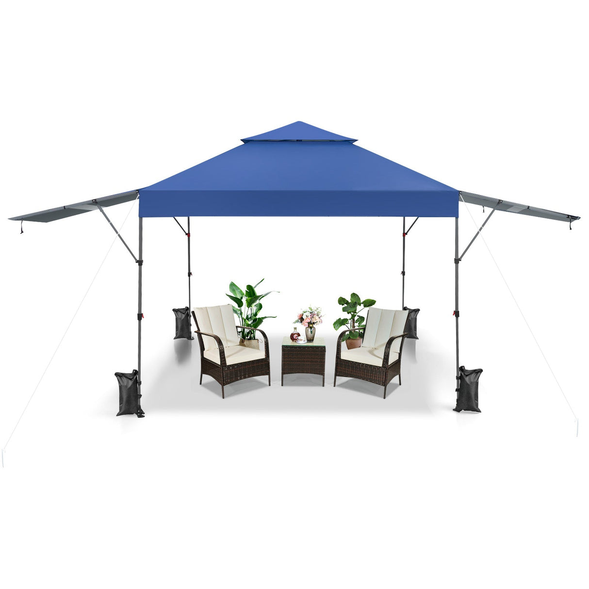 10 x 17.6 Feet Outdoor Instant Pop-up Canopy Tent with Dual Half Awnings-Blue by DirectDeals