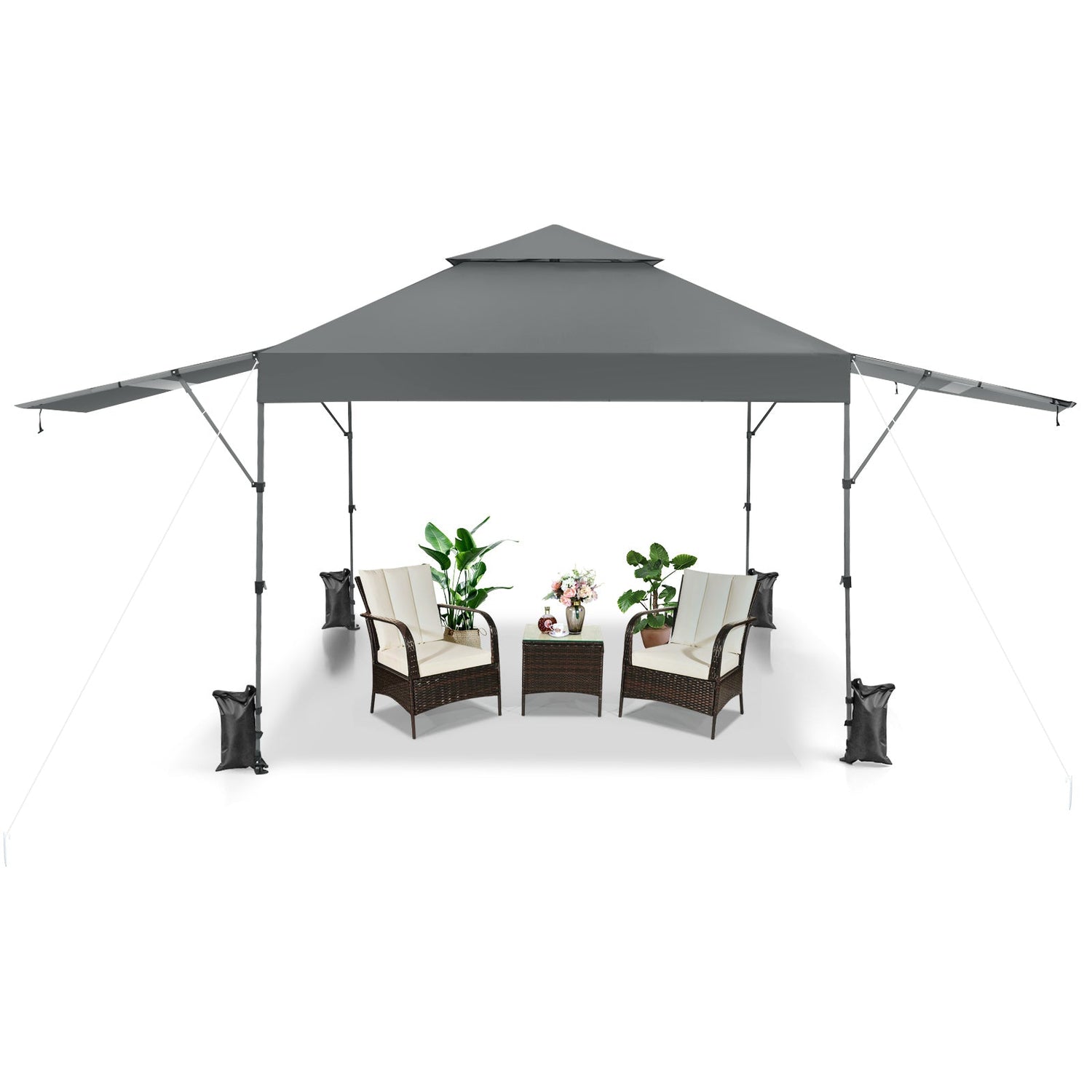 10 x 17.6 Feet Outdoor Instant Pop-up Canopy Tent with Dual Half Awnings-Gray by DirectDeals
