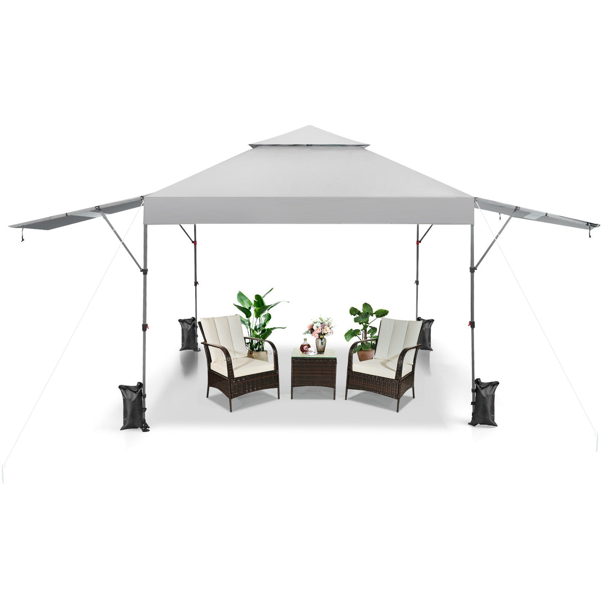 10 x 17.6 Feet Outdoor Instant Pop-up Canopy Tent with Dual Half Awnings-White by DirectDeals