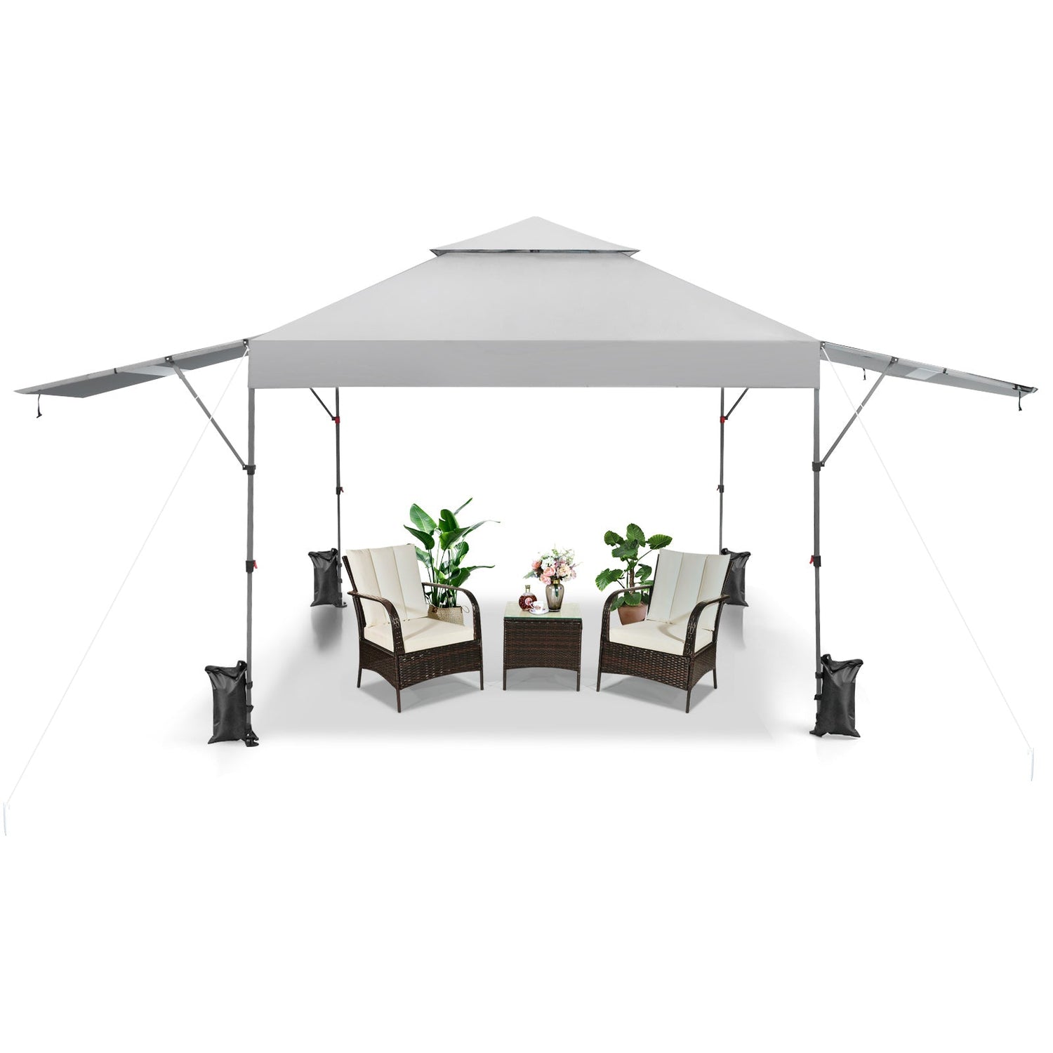10 x 17.6 Feet Outdoor Instant Pop-up Canopy Tent with Dual Half Awnings-White by DirectDeals