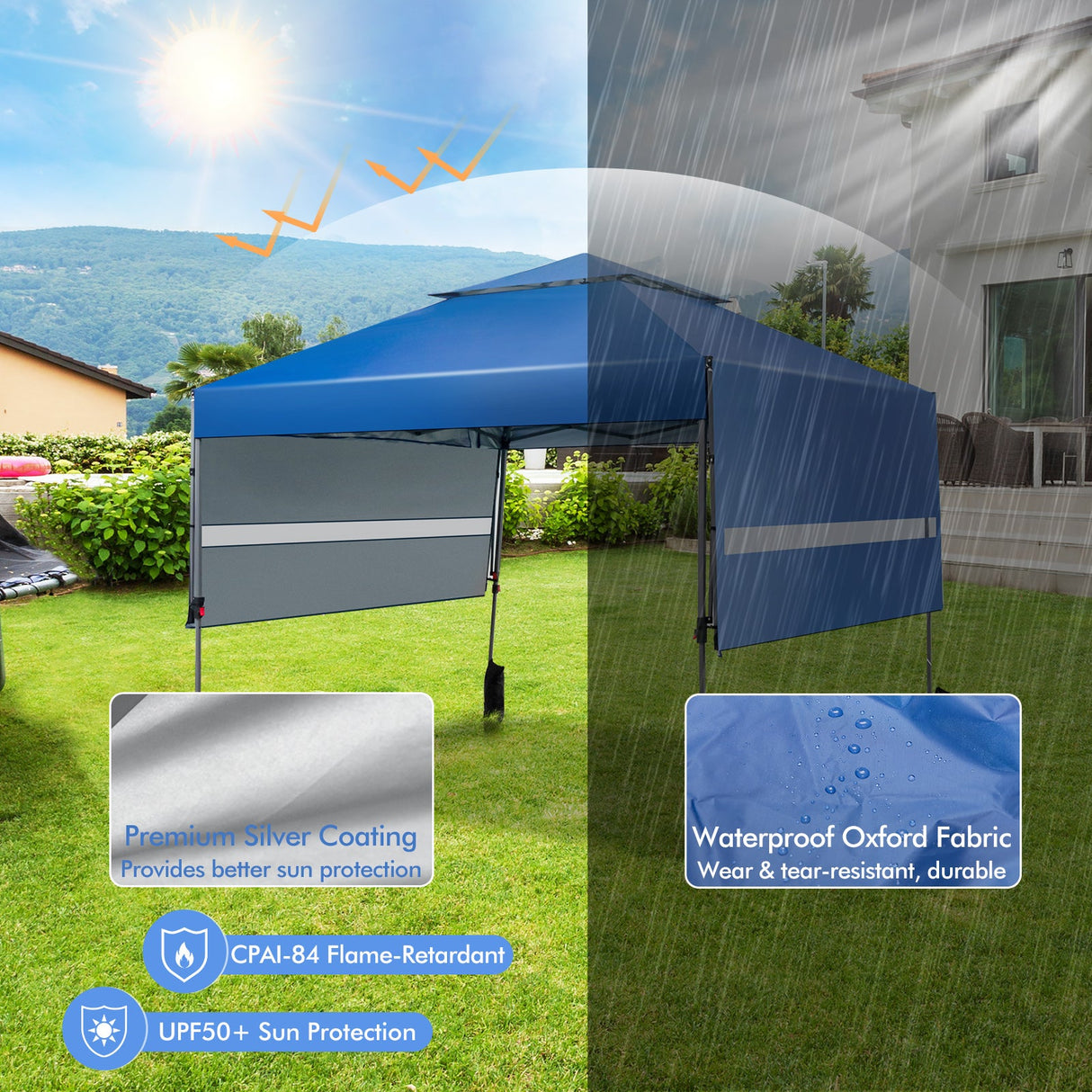 10 x 17.6 Feet Outdoor Instant Pop-up Canopy Tent with Dual Half Awnings-Blue by DirectDeals