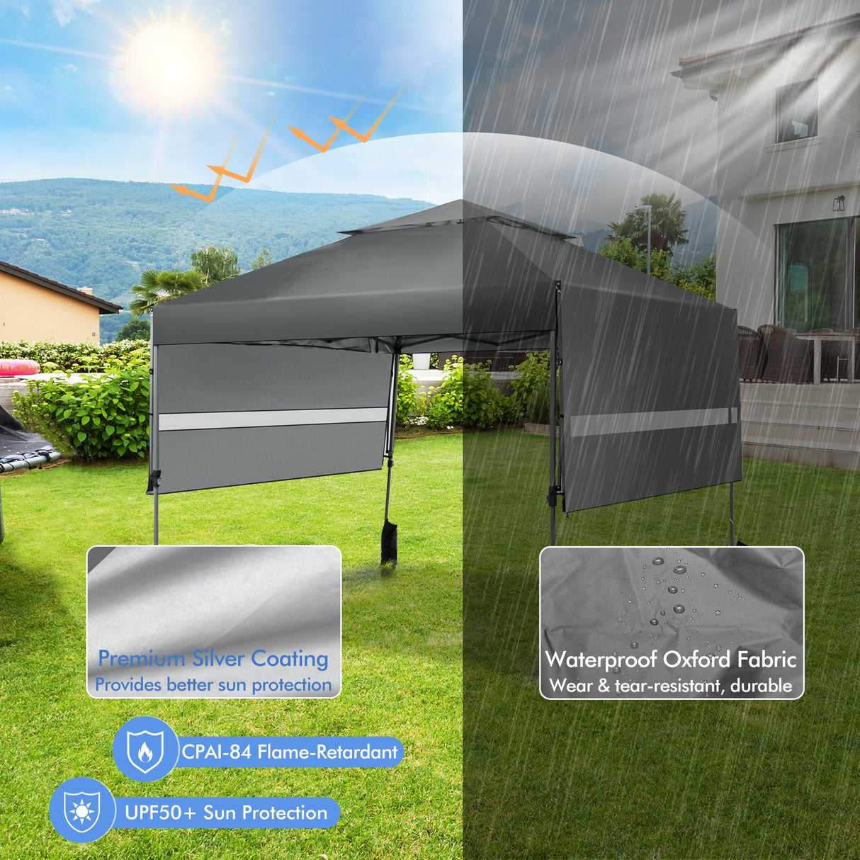 10 x 17.6 Feet Outdoor Instant Pop-up Canopy Tent with Dual Half Awnings-Gray by DirectDeals