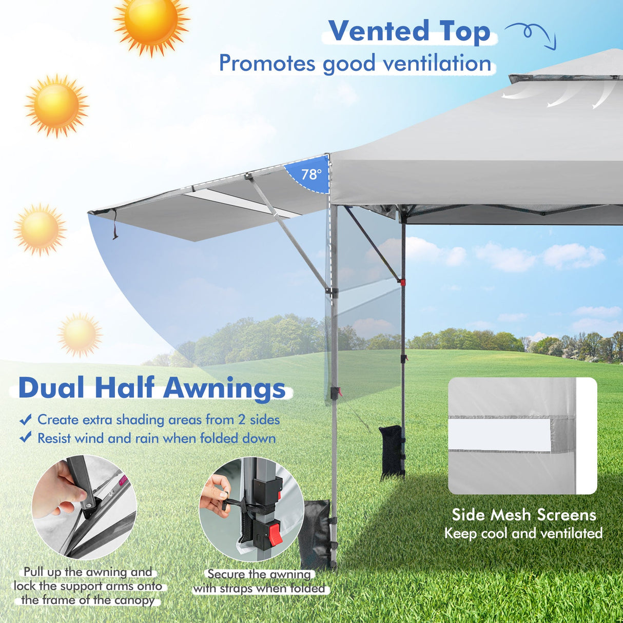 10 x 17.6 Feet Outdoor Instant Pop-up Canopy Tent with Dual Half Awnings-White by DirectDeals