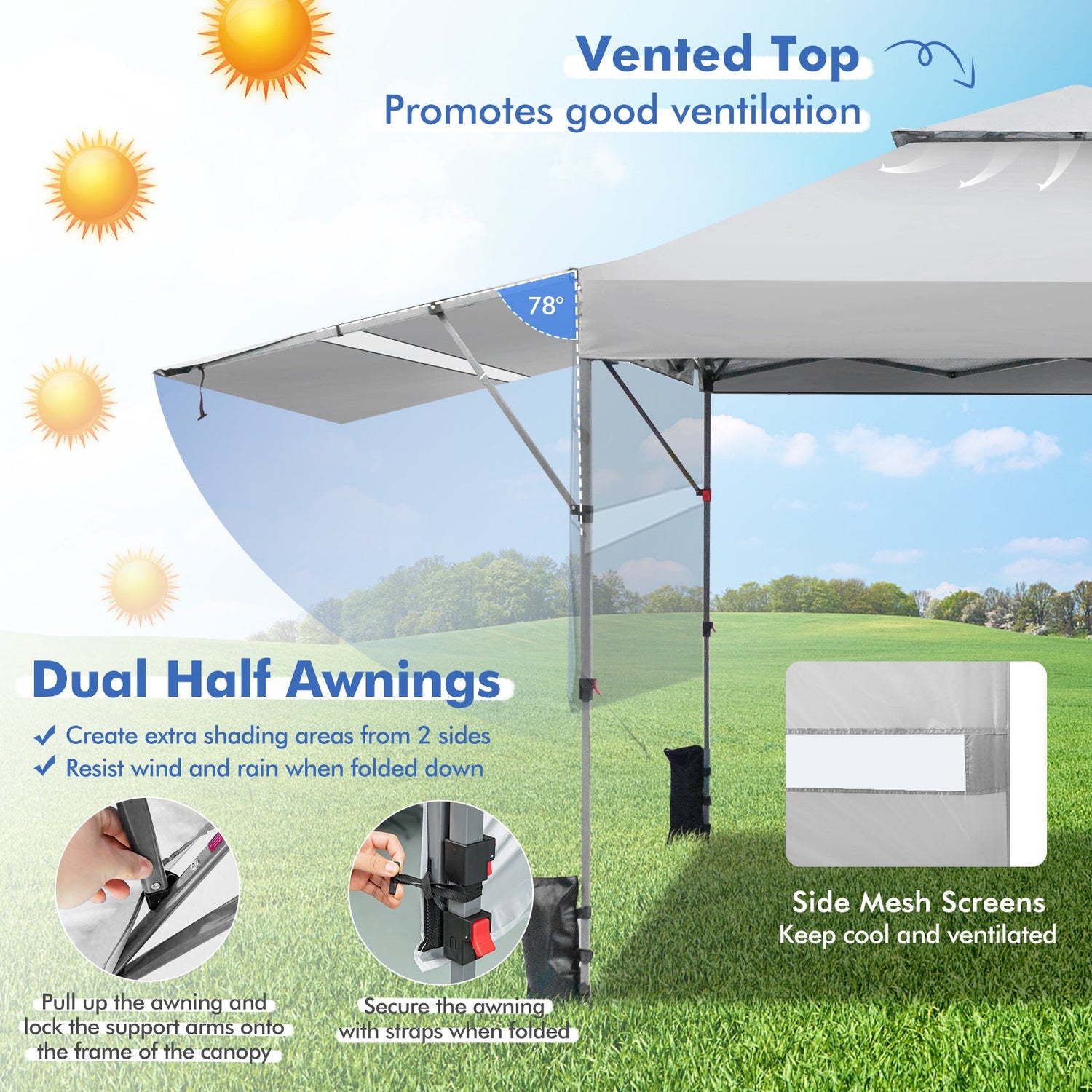 10 x 17.6 Feet Outdoor Instant Pop-up Canopy Tent with Dual Half Awnings-White by DirectDeals