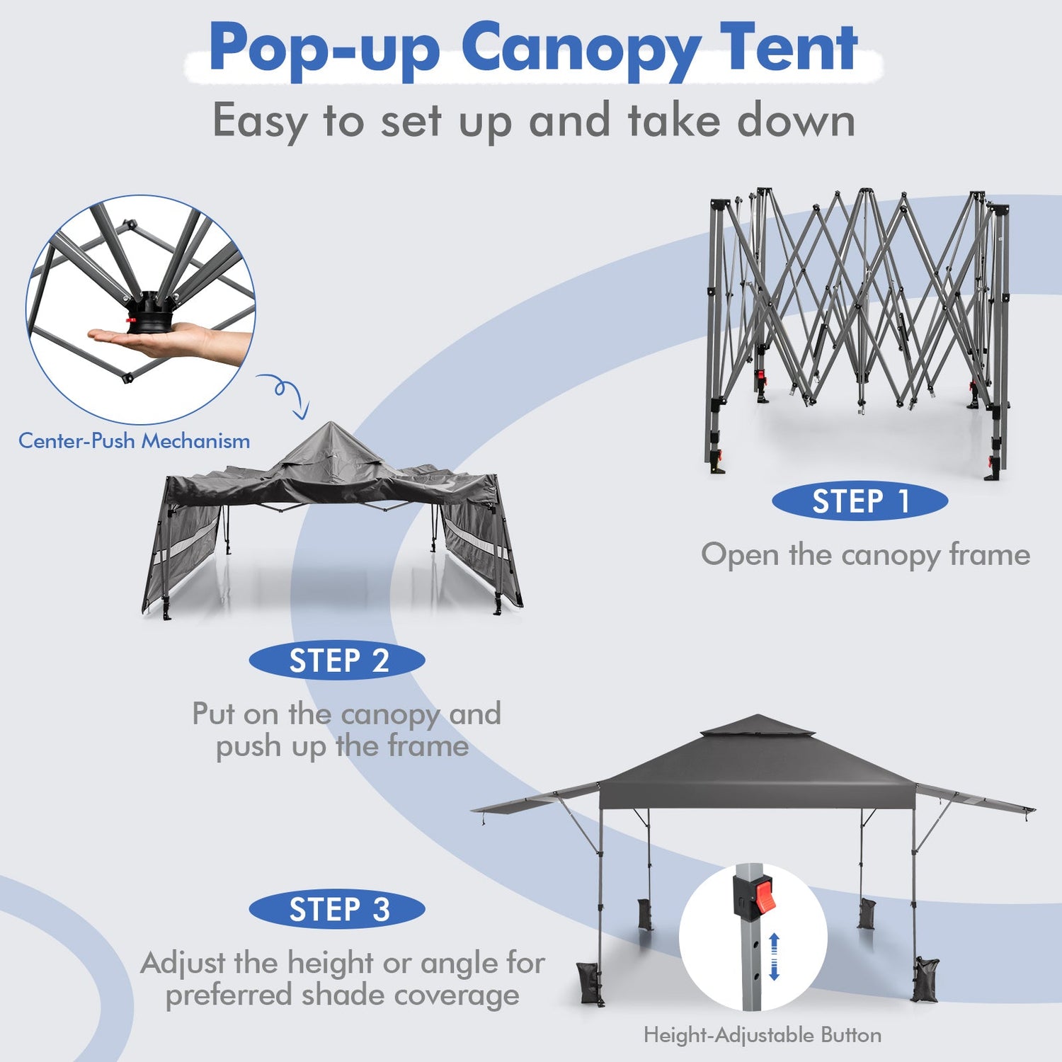10 x 17.6 Feet Outdoor Instant Pop-up Canopy Tent with Dual Half Awnings-Gray by DirectDeals