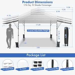 10 x 17.6 Feet Outdoor Instant Pop-up Canopy Tent with Dual Half Awnings-White by DirectDeals