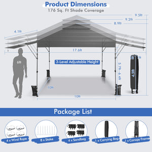10 x 17.6 Feet Outdoor Instant Pop-up Canopy Tent with Dual Half Awnings-Gray by DirectDeals