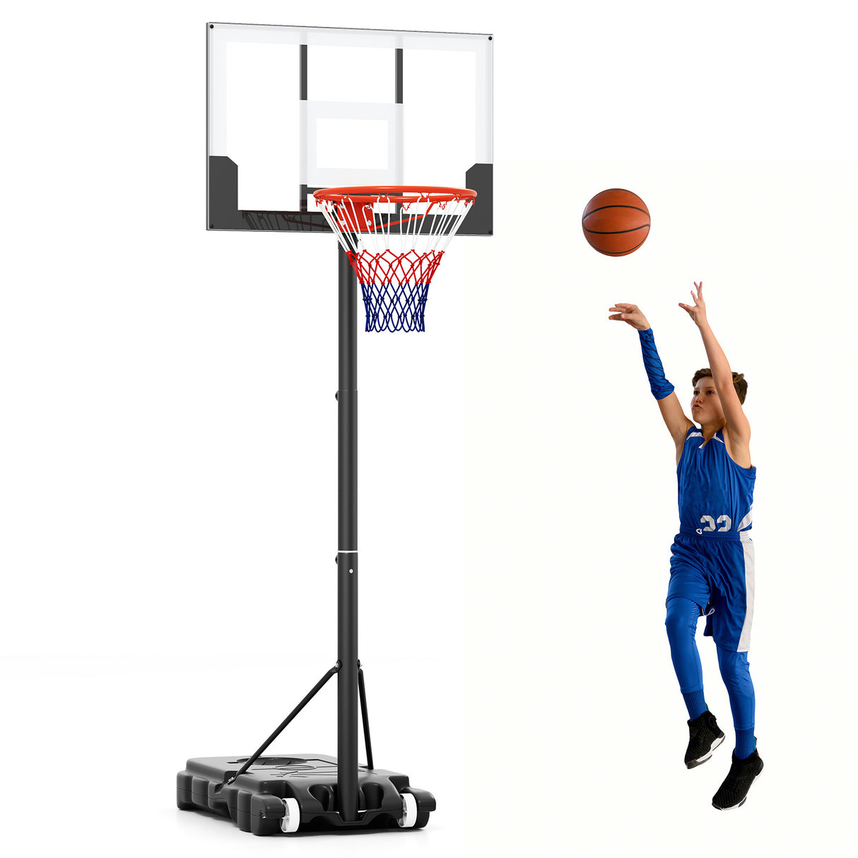 3.3-7 Feet Portable Adjustable Outdoor Kids Basketball Hoop Goal System-White