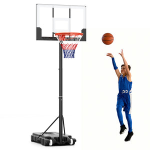 3.3-7 Feet Portable Adjustable Outdoor Kids Basketball Hoop Goal System-White