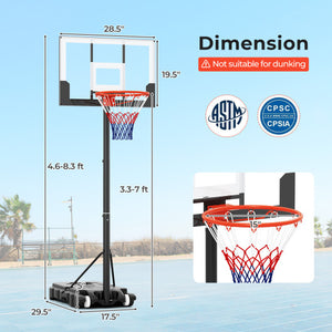 3.3-7 Feet Portable Adjustable Outdoor Kids Basketball Hoop Goal System-White