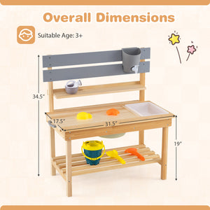 Outdoor Kids Mud Kitchen with Extended Tabletop and Water Tank-Natural