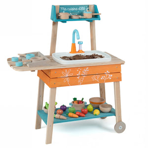 Outdoor Kids Play Kitchen Set Wooden Toy Kitchen Playset with Removable Sink-Orange
