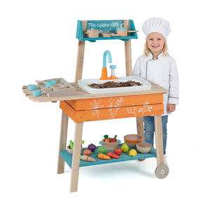 Outdoor Kids Play Kitchen Set Wooden Toy Kitchen Playset with Removable Sink-Orange