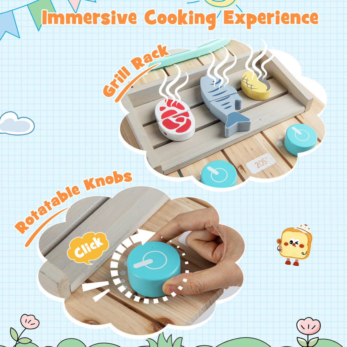 Outdoor Kids Play Kitchen Set Wooden Toy Kitchen Playset with Removable Sink-Orange