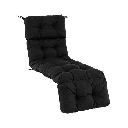 Outdoor Lounge Chaise Cushion with String Ties for Garden Poolside-Black