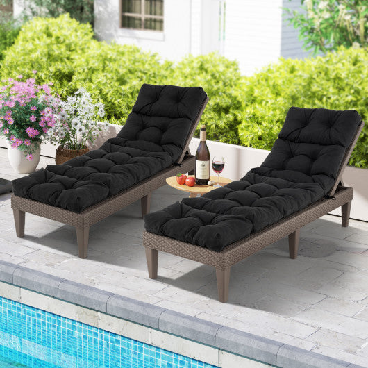 Outdoor Lounge Chaise Cushion with String Ties for Garden Poolside-Black
