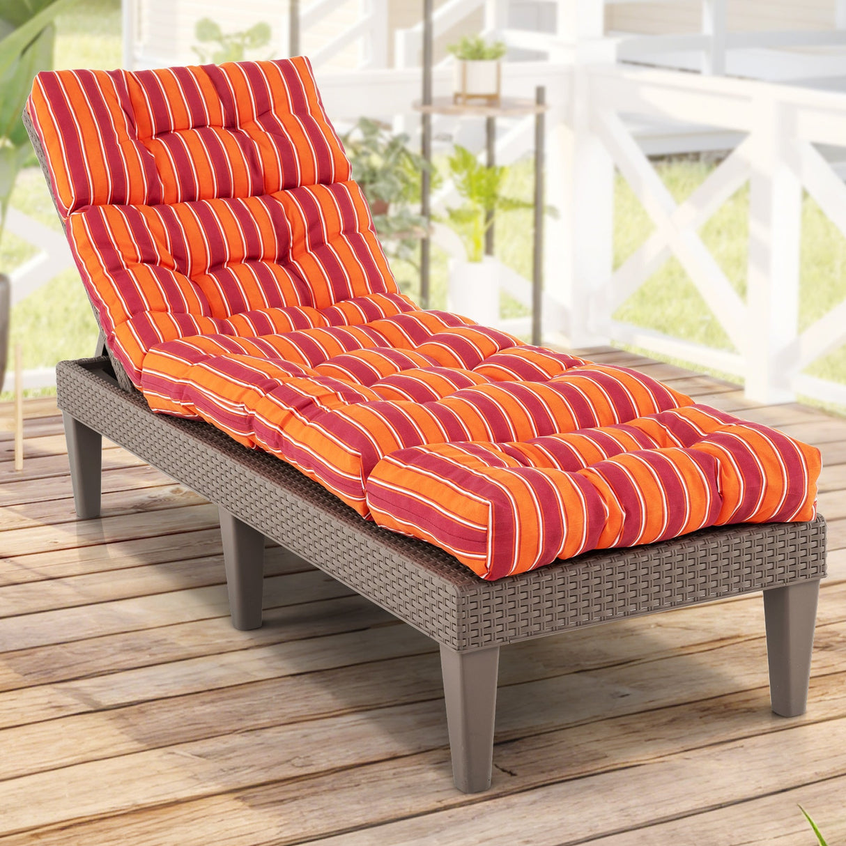 Outdoor Lounge Chaise Cushion with String Ties for Garden Poolside-Red by DirectDeals