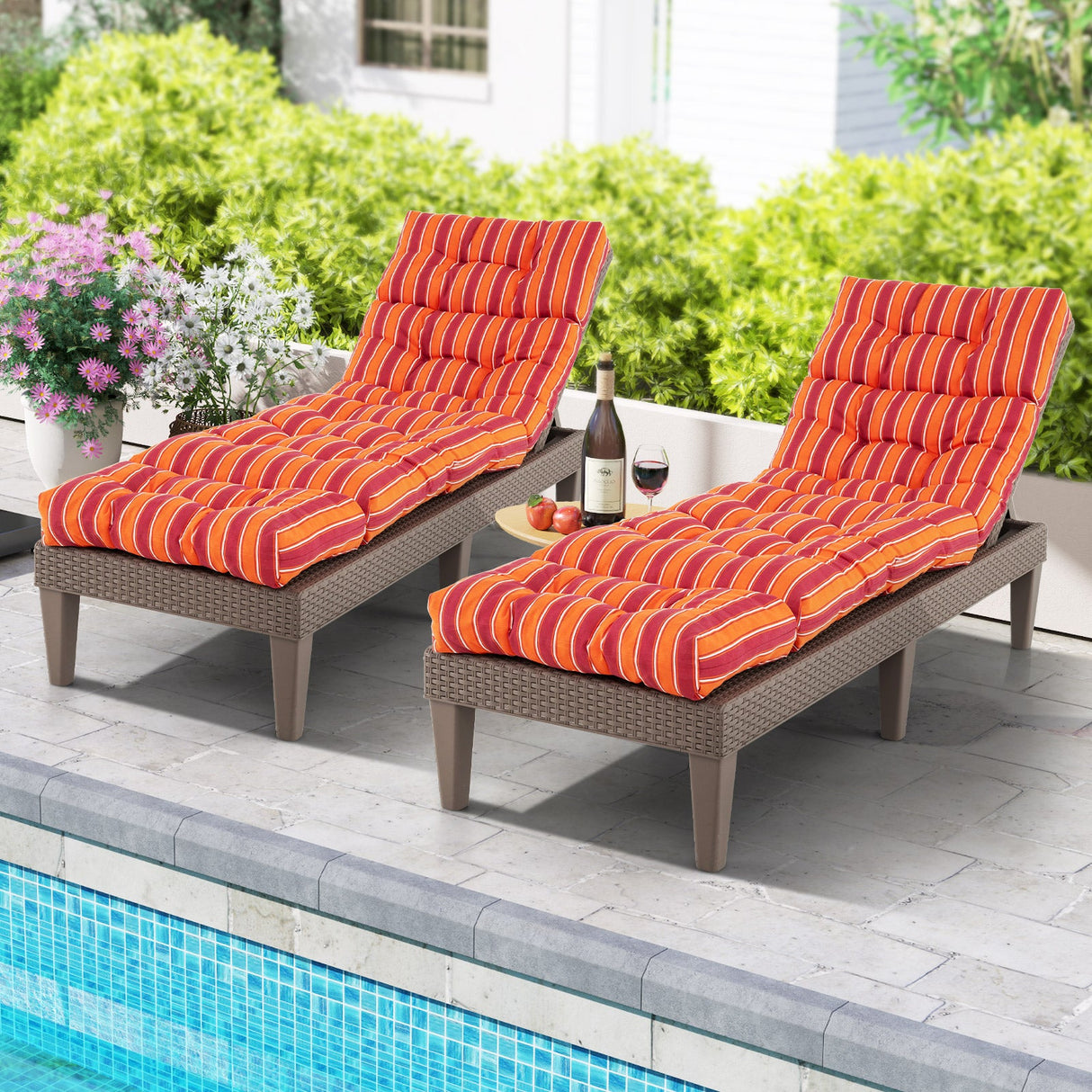 Outdoor Lounge Chaise Cushion with String Ties for Garden Poolside-Red by DirectDeals