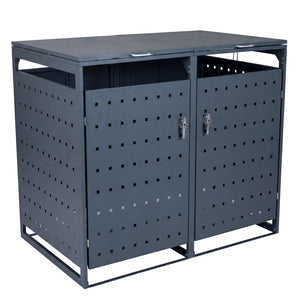 Outdoor Metal Garbage Bin Storage Shed for 2 Trash Cans Double Trash Can Enclosure-Gray