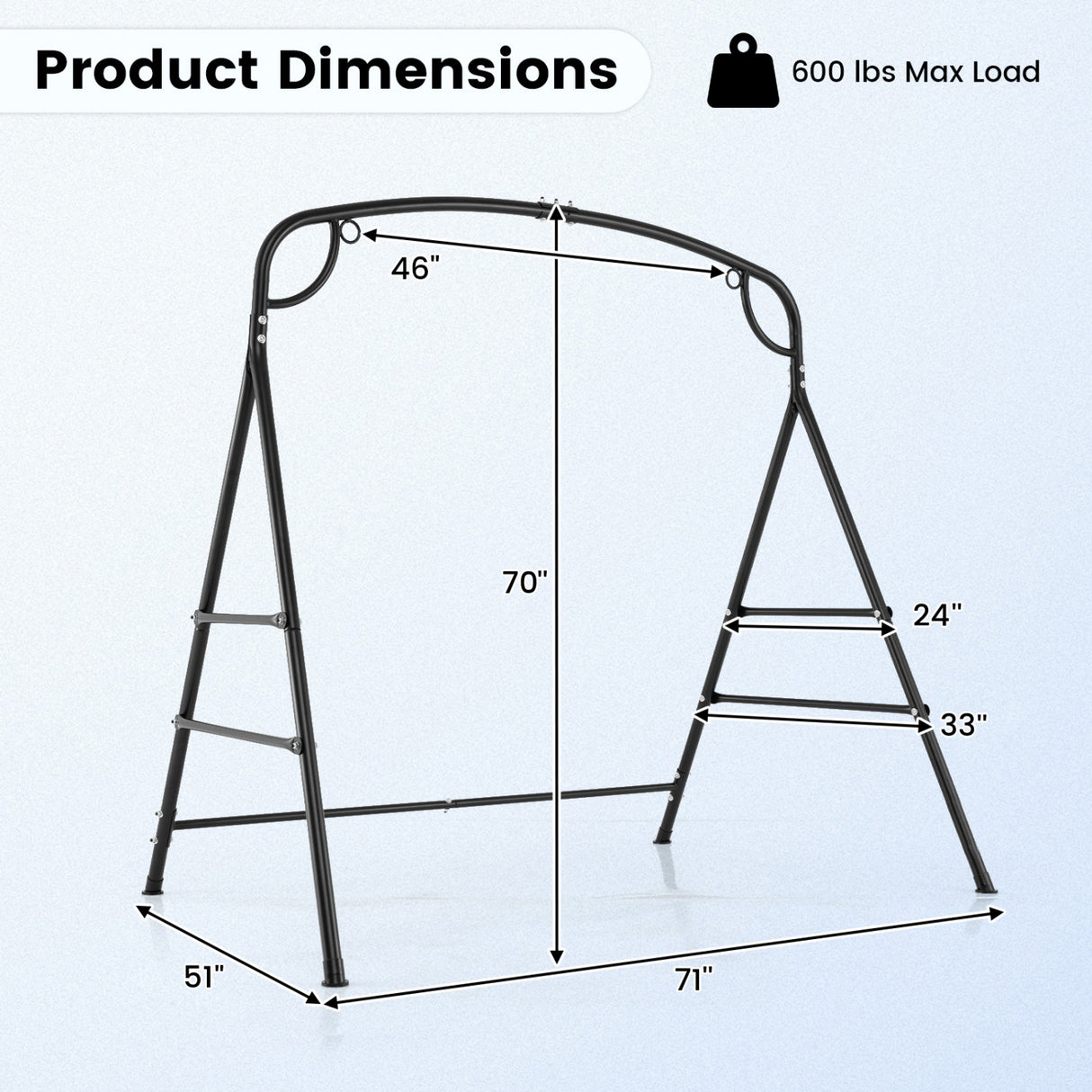 Outdoor Metal Swing Stand with 4 Support Bars and 2 Hanging Ways-Black