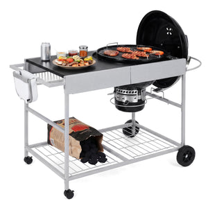 Outdoor Movable Grill Table for 18/22 Inch Weber Original Kettle for Camping-Black