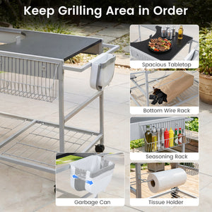 Outdoor Movable Grill Table for 18/22 Inch Weber Original Kettle for Camping-Black
