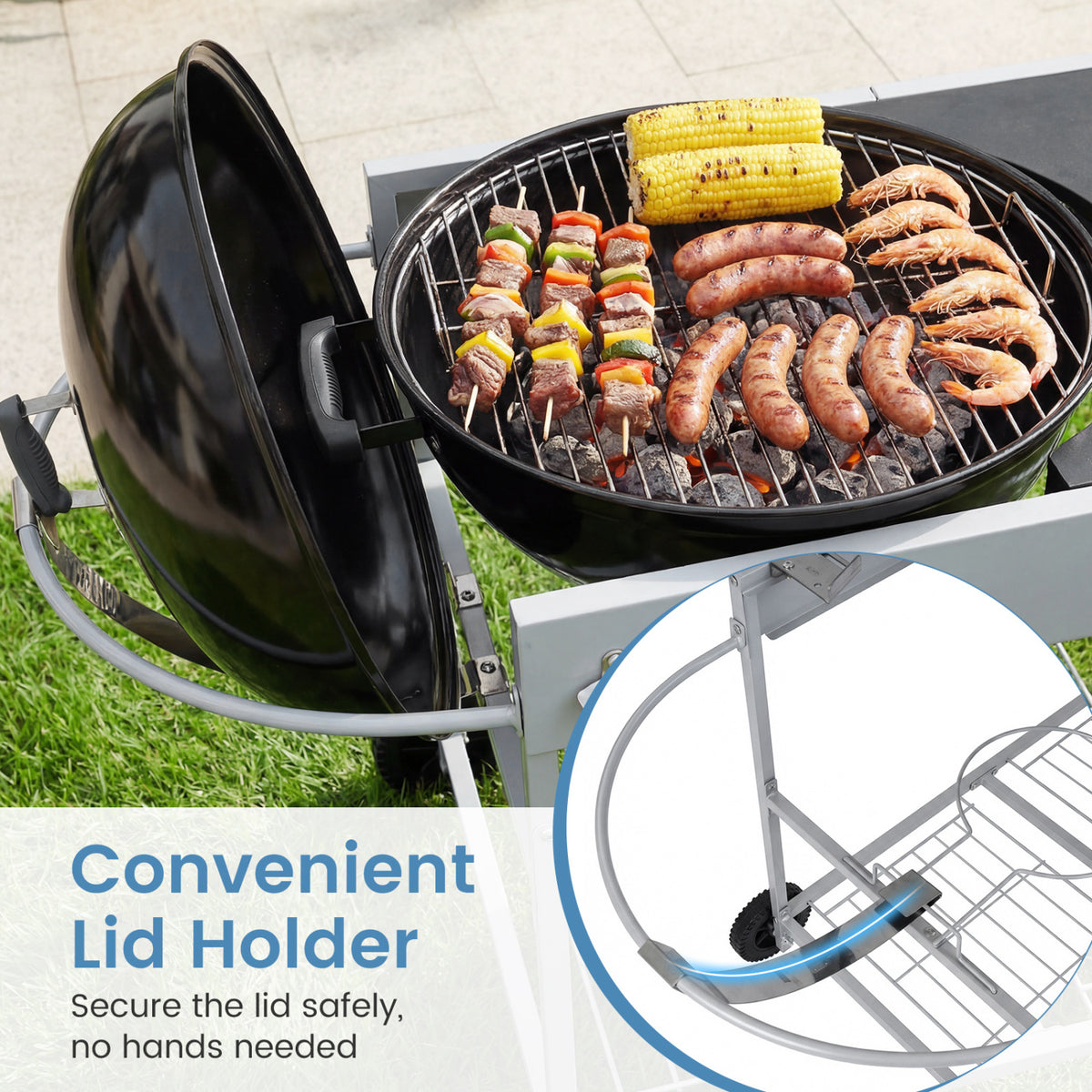 Outdoor Movable Grill Table for 18/22 Inch Weber Original Kettle for Camping-Black